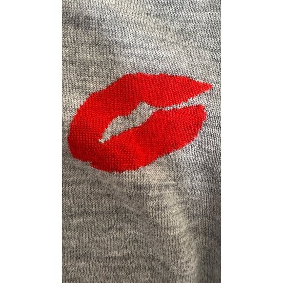 Banana Republic Small Gray Merino Wool Sweater Red Lip Detail - Picture 6 of 12